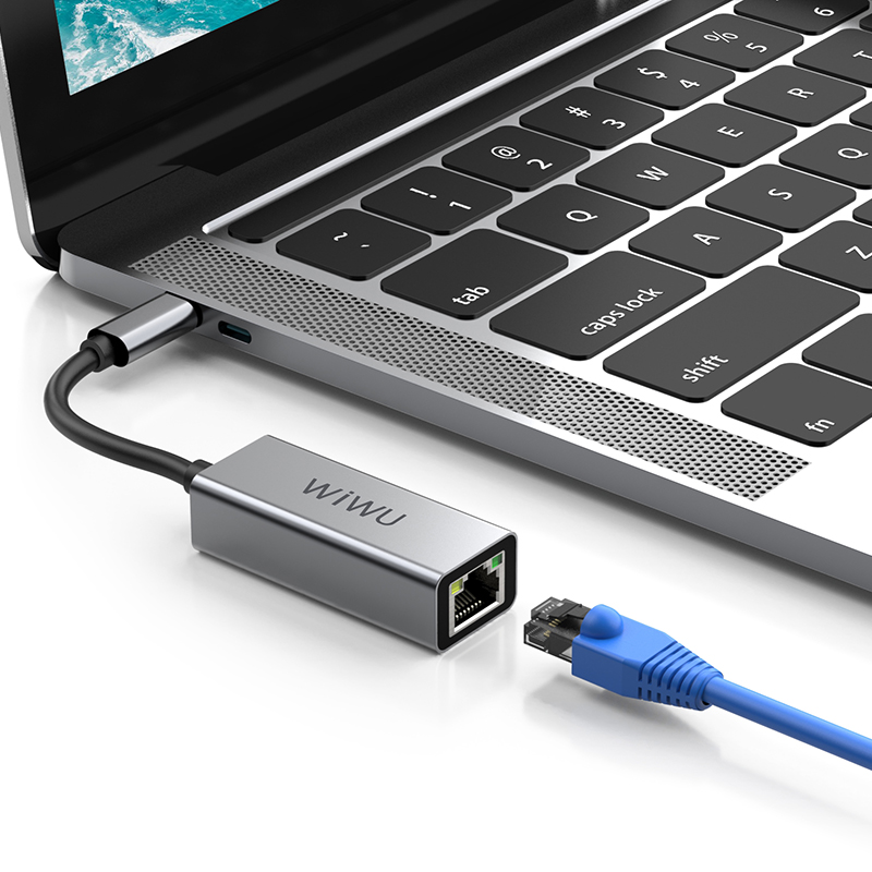 WiWU Aluminum Alloy Shell Laptop Type C Hub USB C To Ethernet Single Adapter RJ45 Lan for Macbook Notebook Adapter