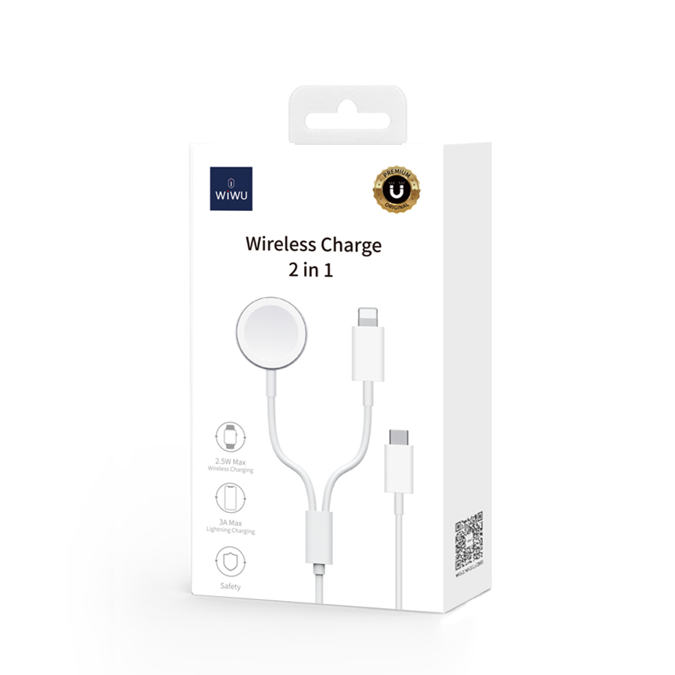 WiWU 2 in 1 Wireless Charge for Apple Watch iPhone iPad M10 Portable Mini Size PD20W Charge Magnetic Charging Cable 