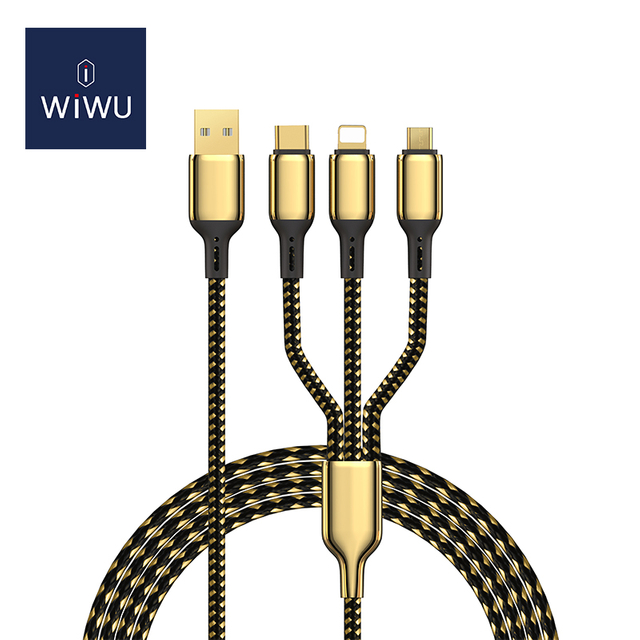 WiWU GD-104 3 in 1 USB-C Lightning Micro 18k Gold Plated 20w Fast Charging Cable Quick Charger Data Transfer for All