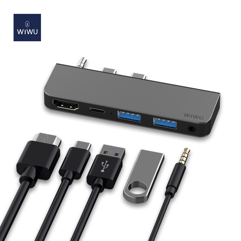 WIWU Alpha M X Pro 5 in 1 Laptop Adapter Dongle Station USB-C To USB 2.0 HDMI 3.5mm Audio PD Charging for HuaWei Matebook