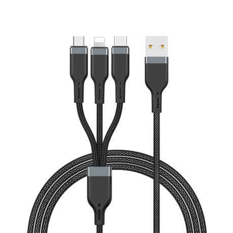 WiWU PT05 Platinum Charger 3 in 1 Cable (Lightning, Micro, Type C) Private Mould Aluminum+nylon Braided PD20W 