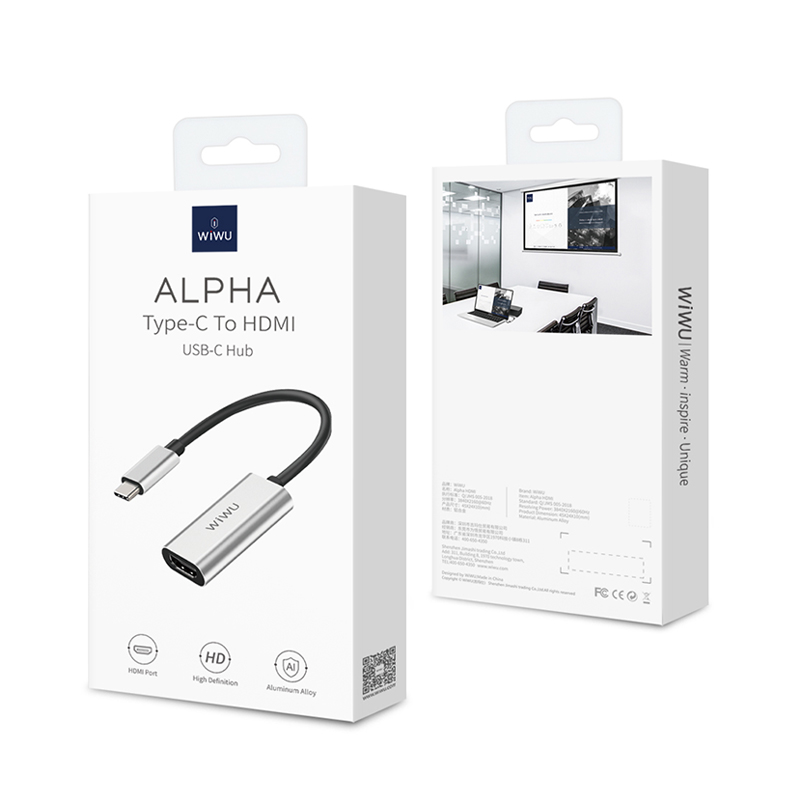 WiWU Alpha HDMI USB-C Laptop Adapter To HDMI Projector Solo Port Notebook Docking Station Type-C Hub Adapter